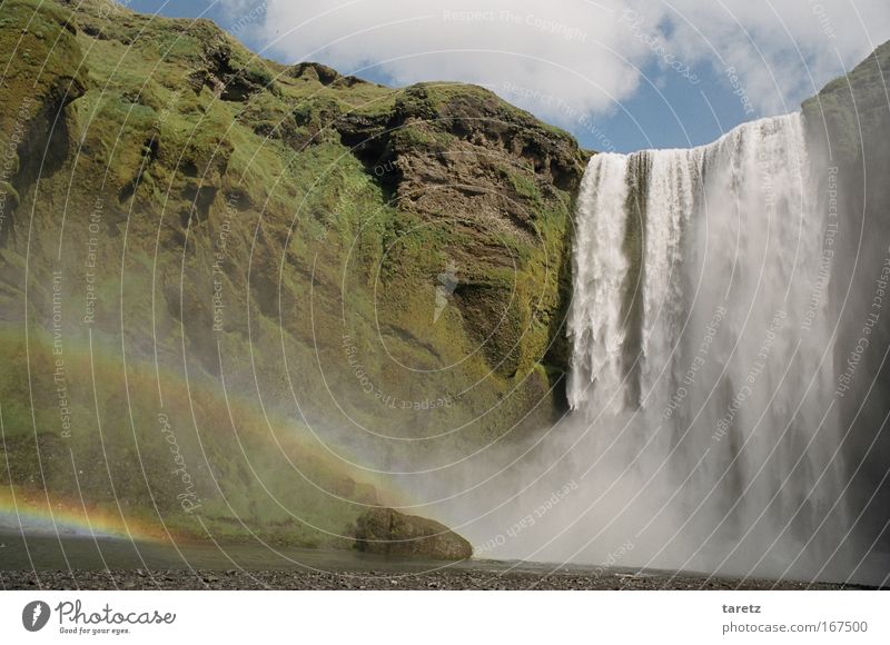 Almost too kitschy Vacation & Travel Beautiful weather Waterfall Skógafoss Rainbow Tall Happy Idyll Nature Iceland Paradisical Impressive Colour photo