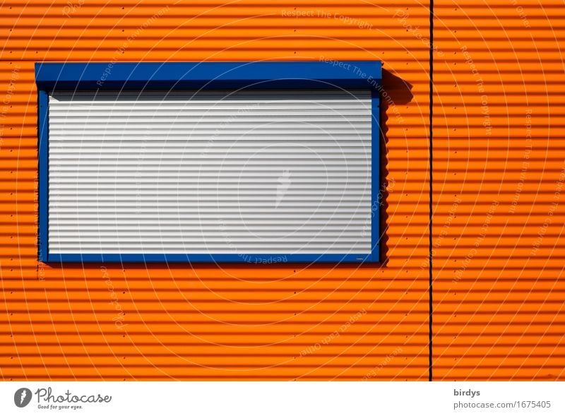 monday rest day Mobile home Facade Window Roller shutter Wood Metal Plastic Line Illuminate Esthetic Town Blue Gray Orange Safety Protection Purity Design Break