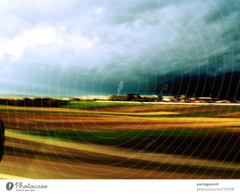 Picturesque prefabricated buildings Zwickau Storm Speed Motion blur picked up from the car