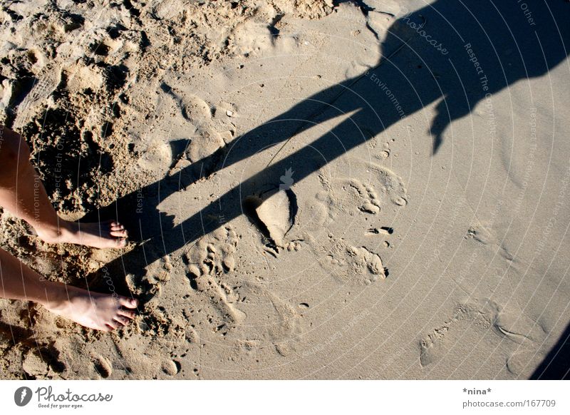 Shadow In The Sand Colour photo Exterior shot Day Light Contrast Sunlight Central perspective Looking away Happy Vacation & Travel Beach Girl Life Legs Feet 1
