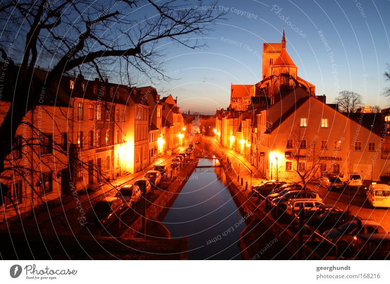 Fresh pit Wismar Colour photo Multicoloured Exterior shot Deserted Evening Twilight Night Light Central perspective Tourism Sightseeing City trip