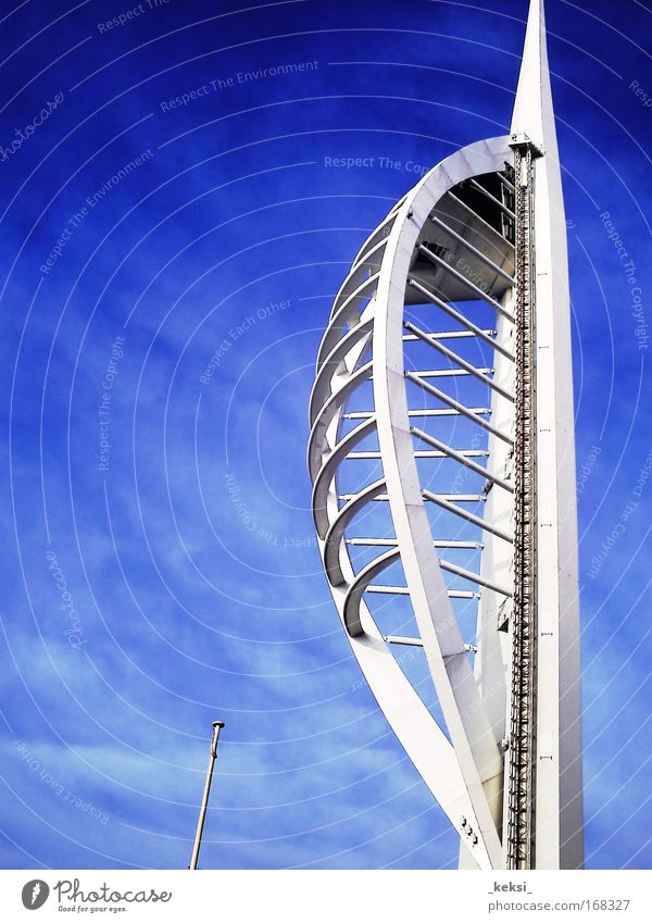 Spinnaker Tower Portsmouth Colour photo Exterior shot Close-up Copy Space left Day Architecture Tourist Attraction Blue White Great Britain