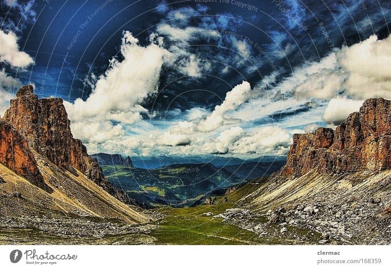 schlern Colour photo Exterior shot Day Panorama (View) Forward Environment Nature Landscape Rock Alps Mountain Peak Vacation & Travel Earth Dolomites