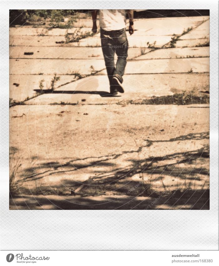 step by step Colour photo Subdued colour Multicoloured Exterior shot Polaroid Day Shadow Contrast Rear view Style Human being Masculine Young man