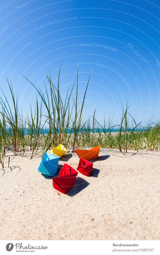 summertime Playing Handicraft Vacation & Travel Summer vacation Beach Ocean Sand Water Cloudless sky Sun Beautiful weather Grass North Sea Baltic Sea Navigation