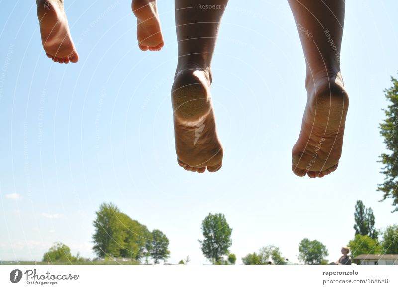 summer#2 Family & Relations Infancy Adults Life Feet Human being Sky Cloudless sky Summer Beautiful weather Relaxation To enjoy Hang Sit Jump Together Joy Happy