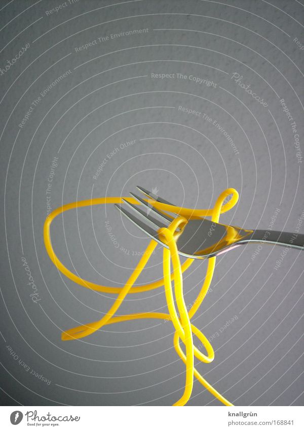 Forked Colour photo Subdued colour Studio shot Close-up Deserted Copy Space top Copy Space middle Neutral Background Food Noodles Spaghetti Italian Food Firm