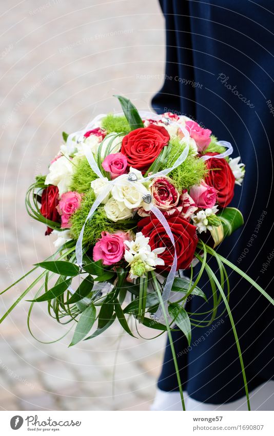 A bouquet for Franzi Happy Feasts & Celebrations Wedding Human being Feminine Young woman Youth (Young adults) 1 Coat Cloth Bouquet Beautiful Multicoloured