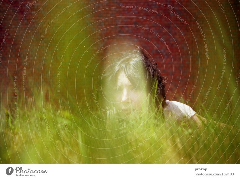 colour collapse Colour photo Multicoloured Exterior shot Day Central perspective Looking Looking into the camera Feminine Young woman Youth (Young adults) Head