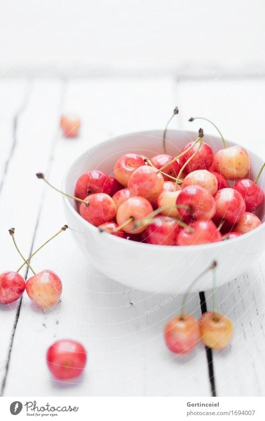 cherries Food Fruit Nutrition Organic produce Vegetarian diet Diet Slow food Bowl Fresh Healthy Delicious Sweet Orange Red White Summery Cherry Food photograph