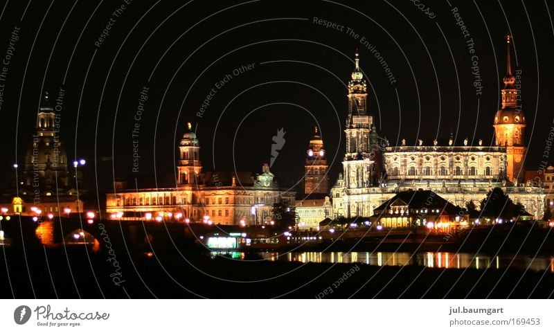 Dresden at night Colour photo Exterior shot Deserted Night Artificial light Light Long exposure Panorama (View) Vacation & Travel Tourism Trip Sightseeing