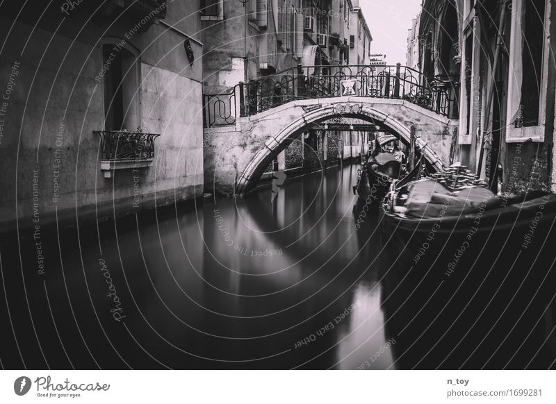 Venice Italy Europe Deserted Bridge Wall (barrier) Wall (building) Stairs Navigation Boating trip Gondola (Boat) Movement Vacation & Travel Dream Historic Gray