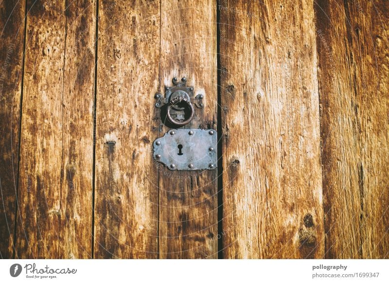 door Art Door Wood Metal Lock Authentic Firm Brown Gray Emotions Closed Colour photo Exterior shot Close-up Deserted Central perspective