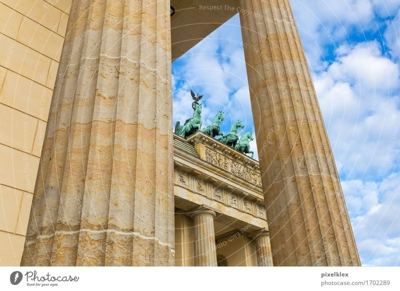 Quadriga at the Brandenburg Gate Berlin Germany Town Capital city Downtown Manmade structures Building Architecture Roof Column Tourist Attraction Landmark