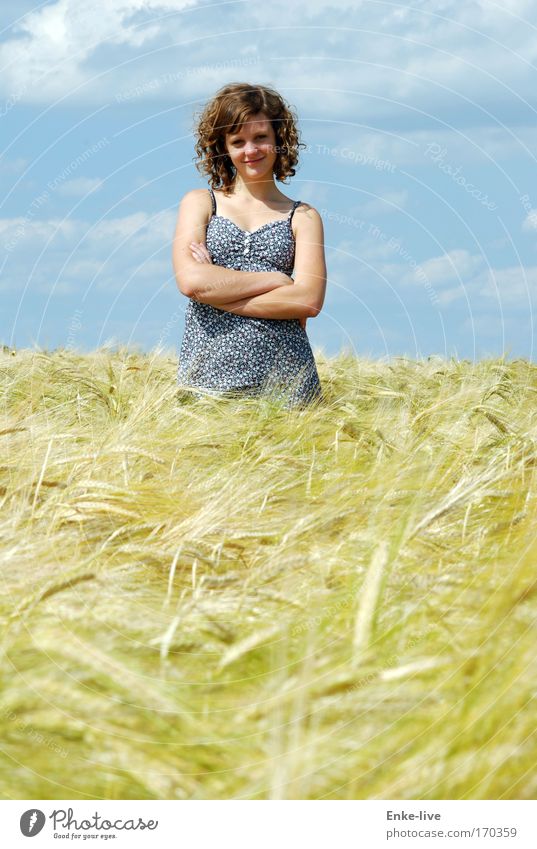 The mother of grain Exterior shot Copy Space bottom Day Sunlight Central perspective Upper body Style Healthy Summer Young woman Youth (Young adults)