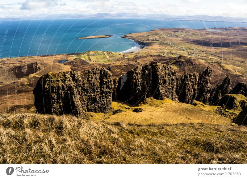 Isle Of Skye coast with rocks Environment Nature Landscape Animal Water Clouds Horizon Spring Weather Beautiful weather Wind Hill Rock Mountain Waves Coast