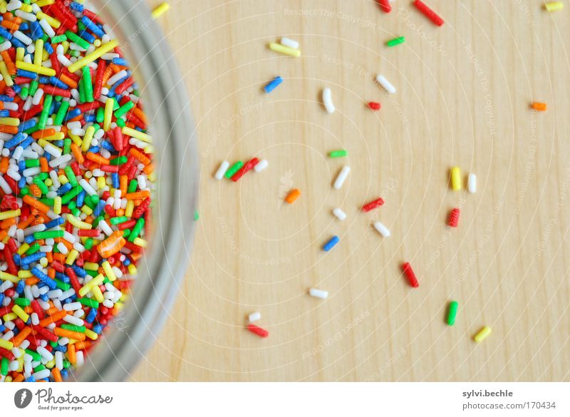 the outbreak Food Candy Nutrition Bowl Glass Sweet Granules Delicious Unhealthy Crumbs Appetite Table Wood Untidy Cooking Baked goods Colour photo Multicoloured
