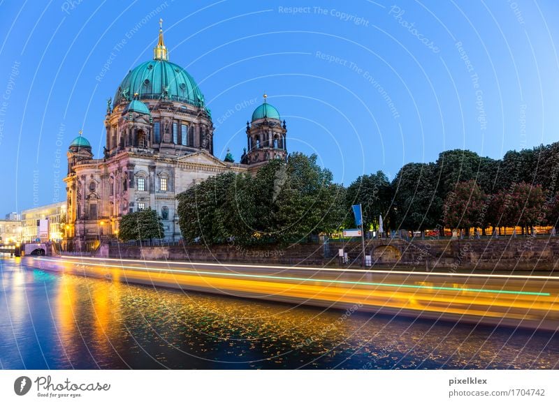 Berlin Cathedral with boat light track Vacation & Travel Tourism Trip Sightseeing City trip River Spree Germany Town Capital city Downtown Old town Church Dome