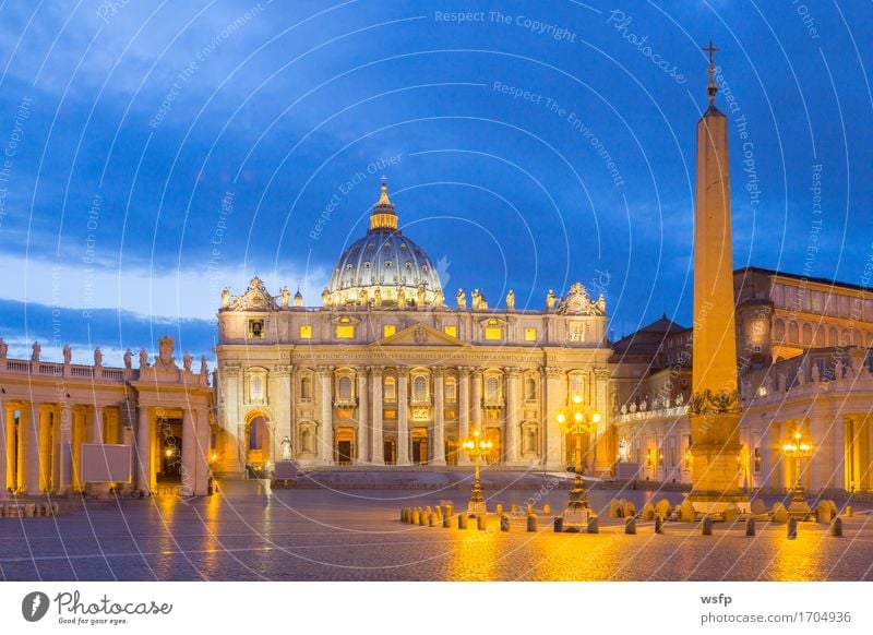 St. Peter's Basilica in the Vatican at night Vacation & Travel Architecture Historic St. Peter's Cathedral Lighting Domed roof Rome Vatican City Italy Church