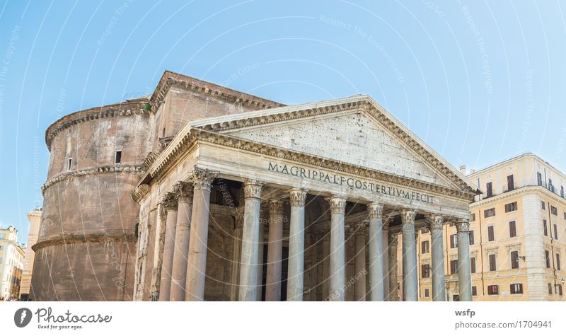 Pantheon in Rome with blue sky Tourism Architecture Historic Blue sky La Rotonda Antiquity History of the Italy travel Roman Hadrian Domed roof temple façade
