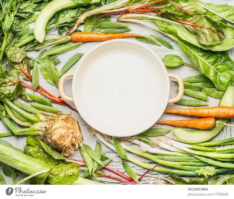 Green vegetables around empty cooking pot Food Vegetable Nutrition Lunch Dinner Organic produce Vegetarian diet Diet Slow food Pot Style Design Healthy Eating