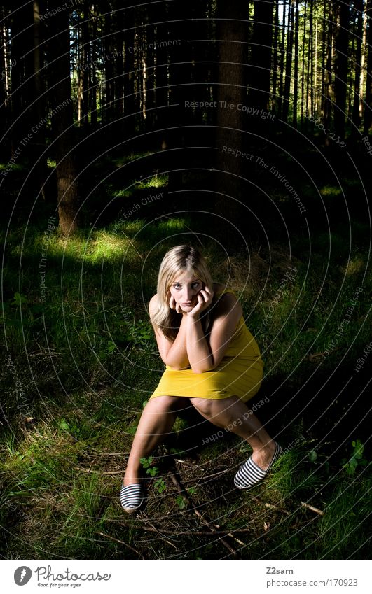 alone in the dark Colour photo Exterior shot Flash photo Contrast Looking into the camera Masculine Young woman Youth (Young adults) 18 - 30 years Adults Nature