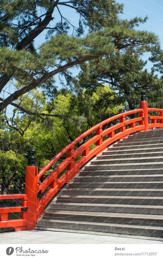 Sumiyoshi-taisha Vacation & Travel Tourism Far-off places Sky Spring Summer Tree Park Osaka Japan Asia Deserted Bridge Manmade structures Stairs