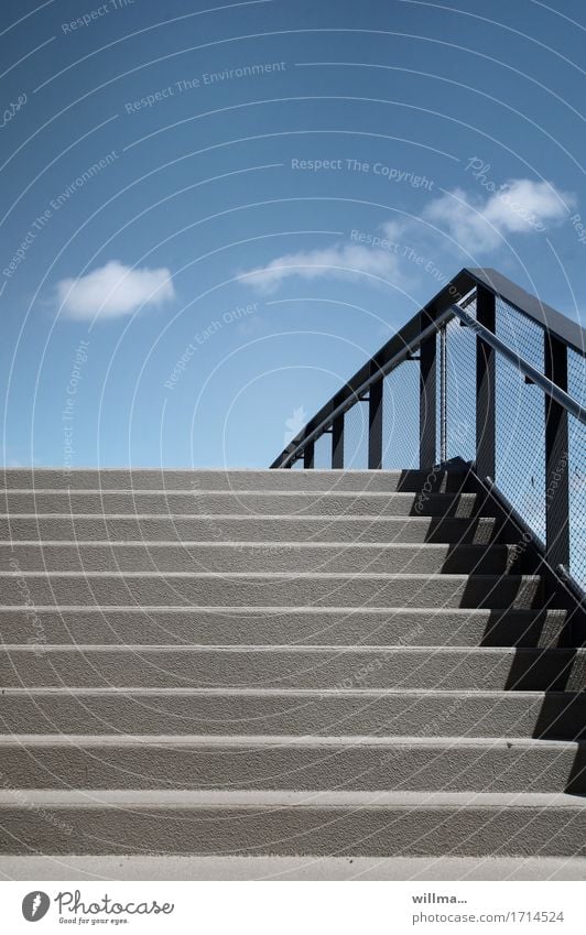 ... the other side Manmade structures Architecture Stairs Banister Blue Gray Graphic Clouds Street crossing Minimalistic Colour photo Exterior shot Deserted