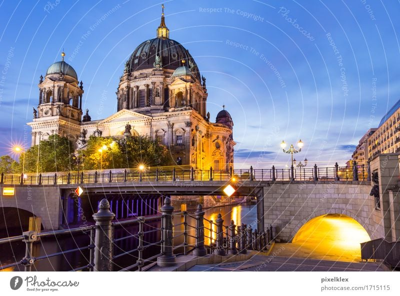 Berlin Cathedral Vacation & Travel Tourism Sightseeing City trip Night life Water River Spree Germany Town Capital city Downtown Church Dome Bridge Tunnel