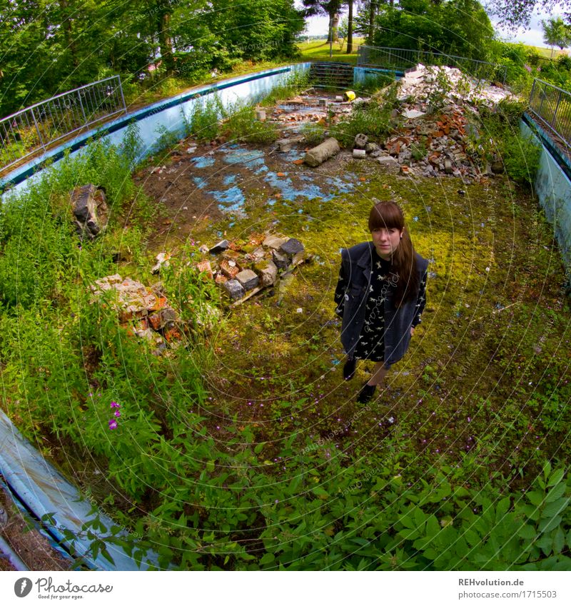 Carina Young Woman Standing in an Abandoned Pool Human being Feminine Young woman Youth (Young adults) Adults 1 18 - 30 years Environment Nature Grass Bushes