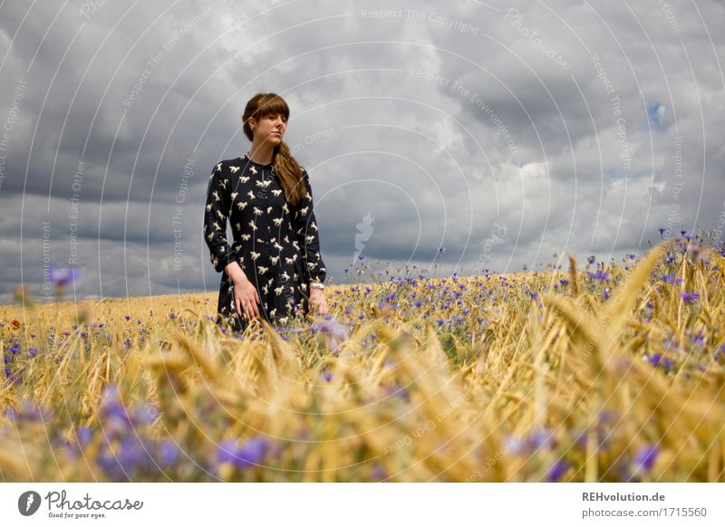 Carina in the cornfield. Human being Feminine Young woman Youth (Young adults) 1 18 - 30 years Adults Environment Nature Sky Clouds Storm clouds Summer Field