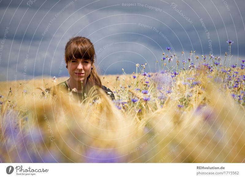 Carina in the cornfield. Human being Feminine Young woman Youth (Young adults) Face 1 18 - 30 years Adults Environment Nature Sky Clouds Storm clouds Flower