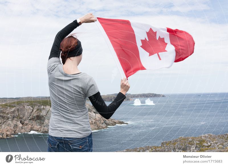 Canada - Flag Human being Young woman Youth (Young adults) Vacation & Travel Patriotism Wind Exterior shot Colour photo Day