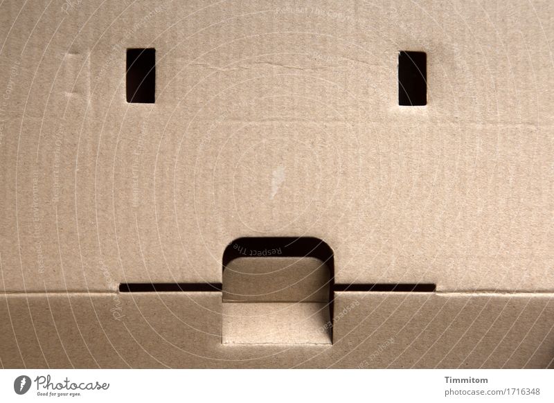 Does a box have feelings? Packaging Cardboard Line Esthetic Sharp-edged Simple Black Emotions Beige Rectangle Slit lax Bend Face Colour photo Interior shot