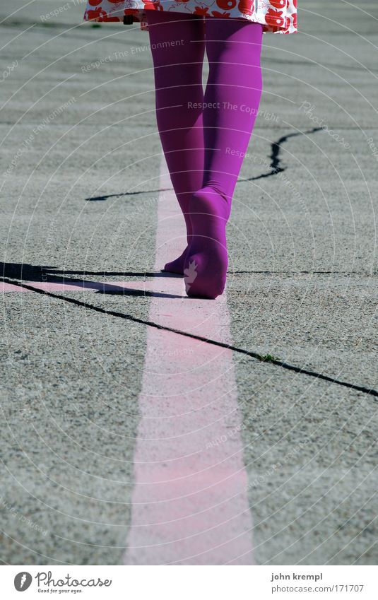 tightrope walker Colour photo Exterior shot Copy Space left Copy Space right Copy Space bottom Airport Dress Tights Going Walking Playing Infinity Pink Life