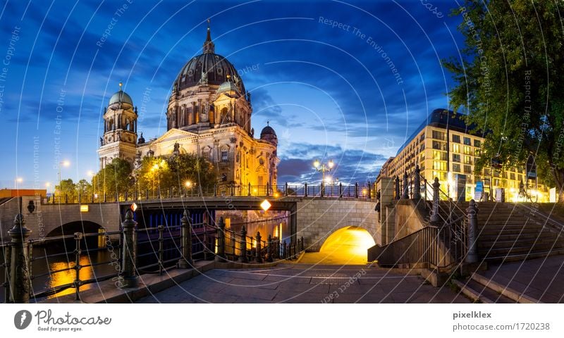 Panoramic view of the Berlin Cathedral Vacation & Travel Tourism Sightseeing City trip Summer Night life Night sky River Spree Downtown Berlin Germany Town