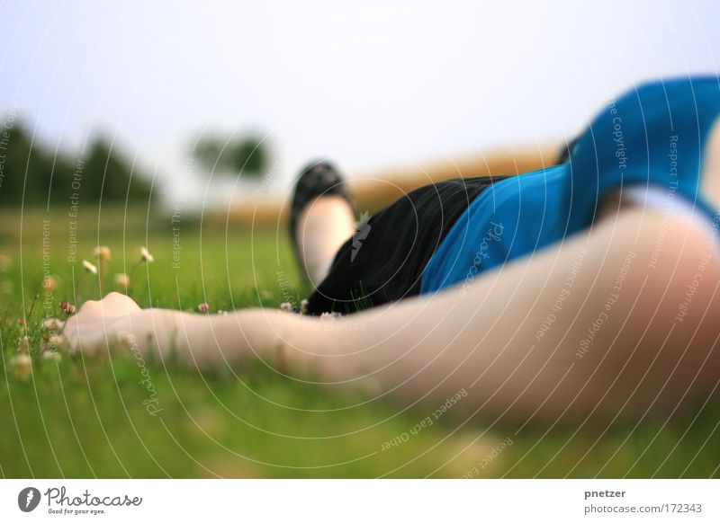 Looking into the sky Colour photo Exterior shot Shallow depth of field Worm's-eye view Happy Contentment Relaxation Calm Feminine Woman Adults Arm Hand Nature