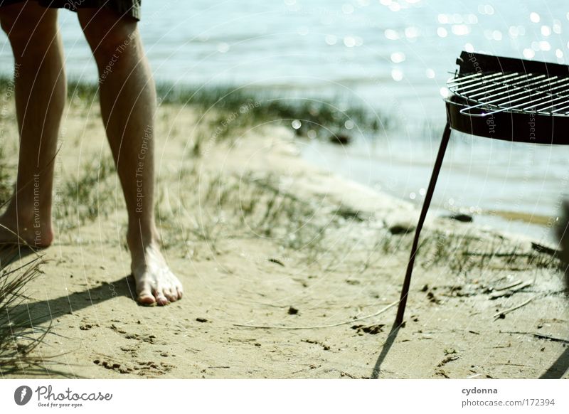 Grilling at the lake Colour photo Exterior shot Detail Copy Space top Copy Space bottom Copy Space middle Day Shadow Contrast Sunlight Deep depth of field
