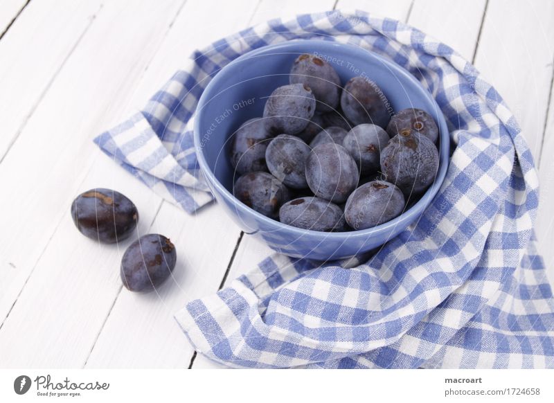 little plum Plum Bowl country house style Wooden board Wooden table Blue Tablecloth Fruit Healthy Eating Food photograph Nutrition Checkered Pattern White