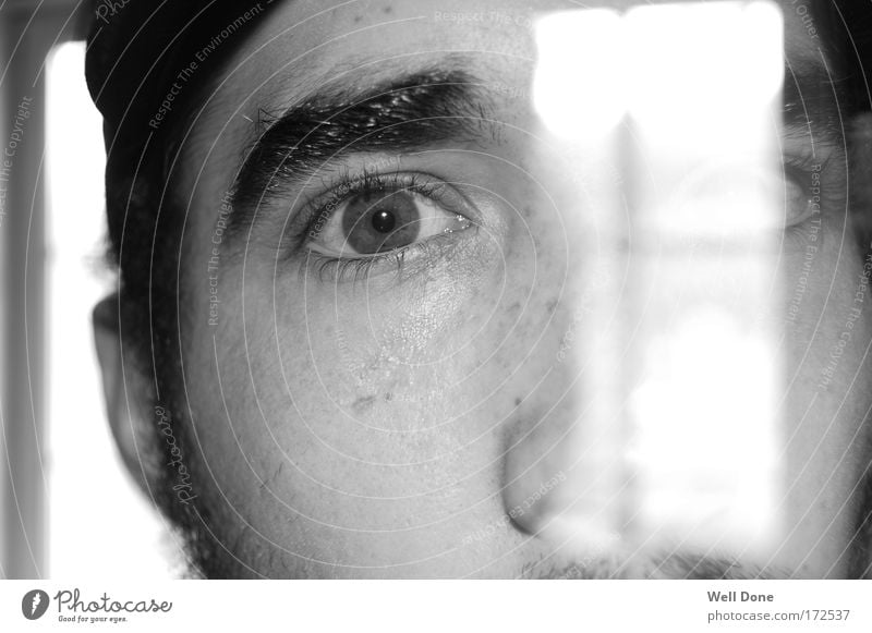 transparency Human being Masculine Man Adults Face Eyes 1 18 - 30 years Youth (Young adults) Bizarre Vista Transparent Light Looking Black & white photo