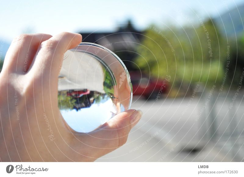 I turn the world upside down 1 Colour photo Exterior shot Deserted Copy Space right Day Reflection Blur Hand Fingers Landscape Sky Summer Beautiful weather