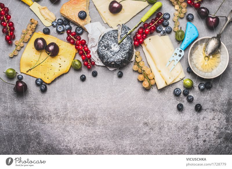 Delicious cheese platter with berries and honey Food Cheese Dairy Products Fruit Dessert Candy Nutrition Breakfast Buffet Brunch Organic produce Crockery Plate