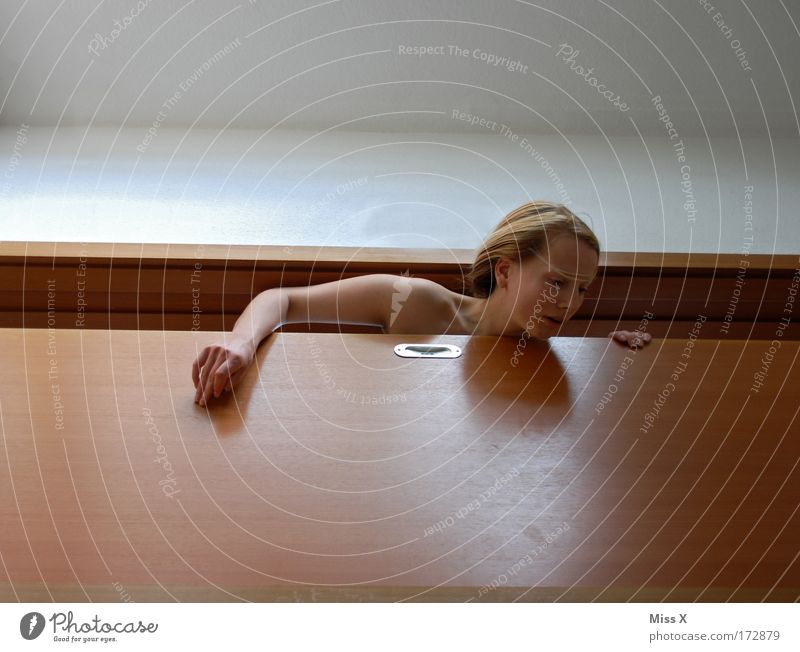 lifeguard Colour photo Subdued colour Interior shot Downward Flat (apartment) Bathroom Swimming pool Young woman Youth (Young adults) Woman Adults Face Arm 1