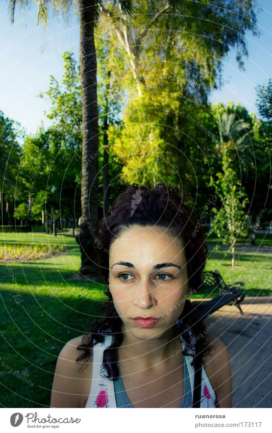 Looking Face Woman Garden Park Pout Mouth Muzzle Think Interesting Hair Colour Green Grass Lawn Sky Tree Youth (Young adults)