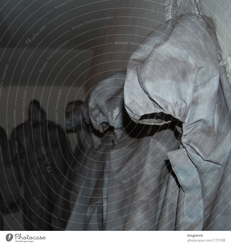 In bunker I Subdued colour Interior shot Flash photo Protective clothing Plastic Creepy Gray Dugout Hooded (clothing)