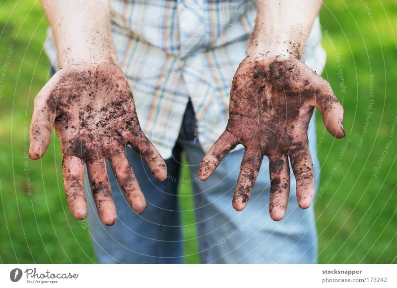 Dirty hands Gardener Day Fingers showing soil Gardening dirt palm palms Hand Exterior shot