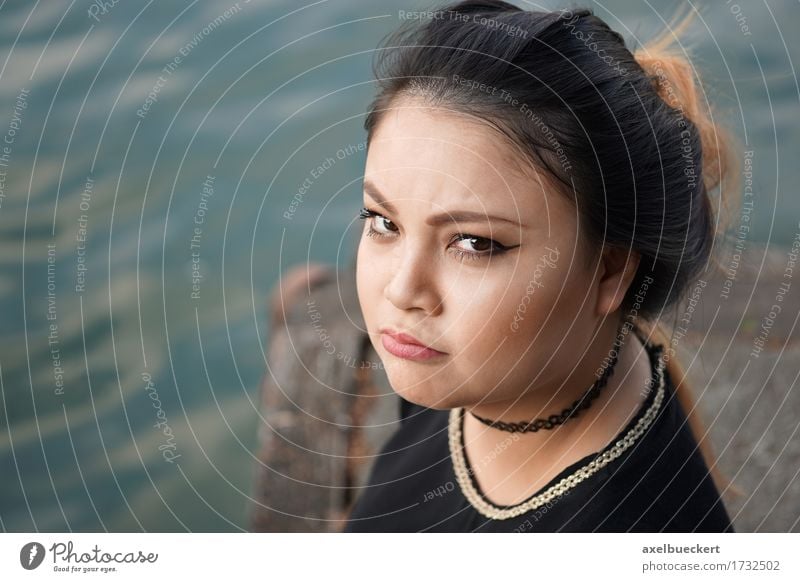 grumpy young asian woman Human being Feminine Young woman Youth (Young adults) Woman Adults 1 18 - 30 years Lake River Emotions Moody Aggravation Grouchy