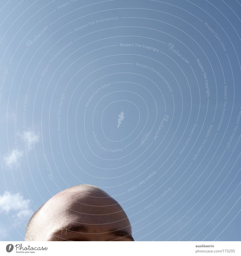 Free head Colour photo Exterior shot Sunlight Man Adults Head Skinhead Sky Beautiful weather Bald or shaved head Think Crazy Blue Emotions Anticipation Hope