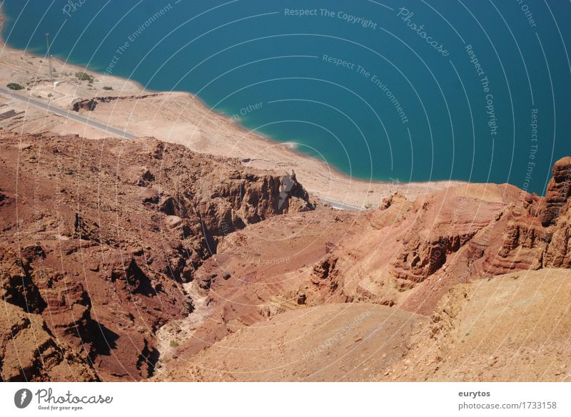 Dead Sea Environment Nature Landscape Earth Sand Water Summer Climate Climate change Weather Beautiful weather Drought Rock Bay Desert Blue Brown The Dead Sea