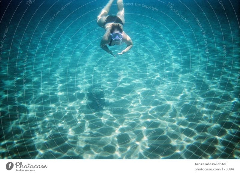 In the infinite vastness Colour photo Underwater photo Reflection Full-length Forward Human being Woman Adults Nature Sand Water Summer Waves Ocean Greece